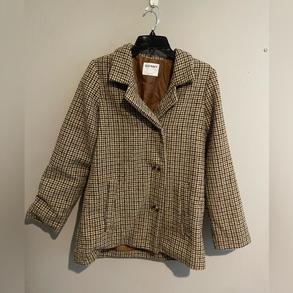 Old Navy Oversized‎ Double Breasted Textured Houndstooth Blazer Size Small Brown - Picture 1 of 7